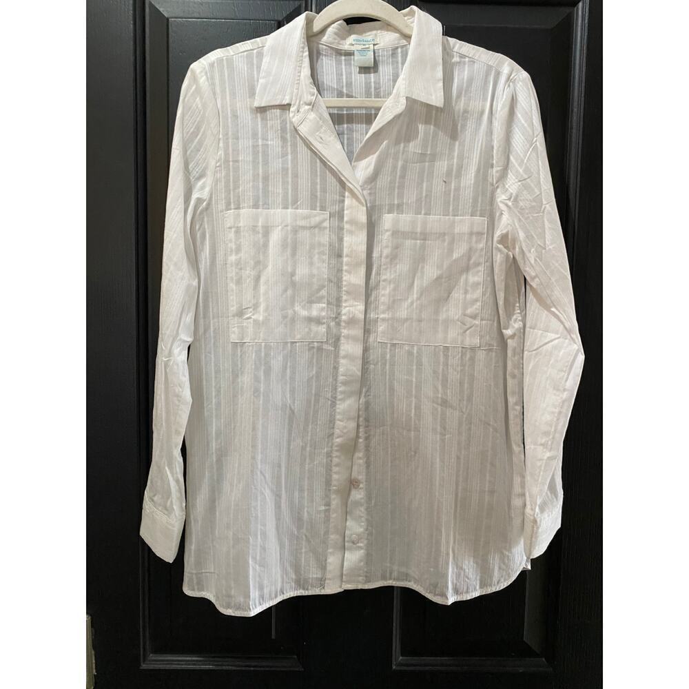 Sundance White Striped 100% Cotton Button Down Casual Shirt Size M